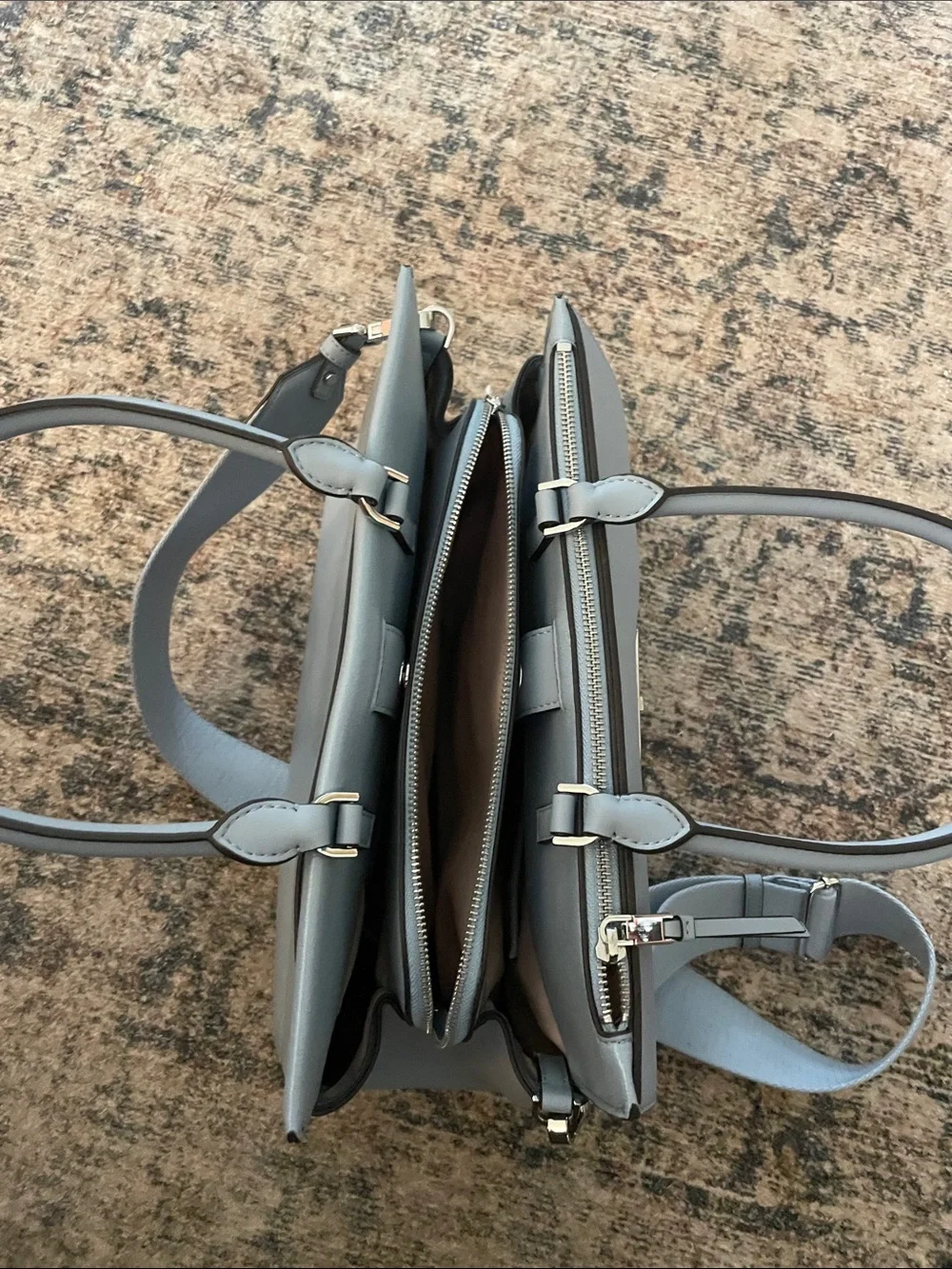Calvin Klein Pale Gray Structured Top-Handle Satchel with Strap